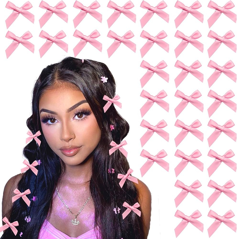 30PCS Bow Hair Clips Pink Satin Mini Bowknot Hair Accessories Cute Hair Bow Barrettes Ribbon Hair... | Amazon (US)