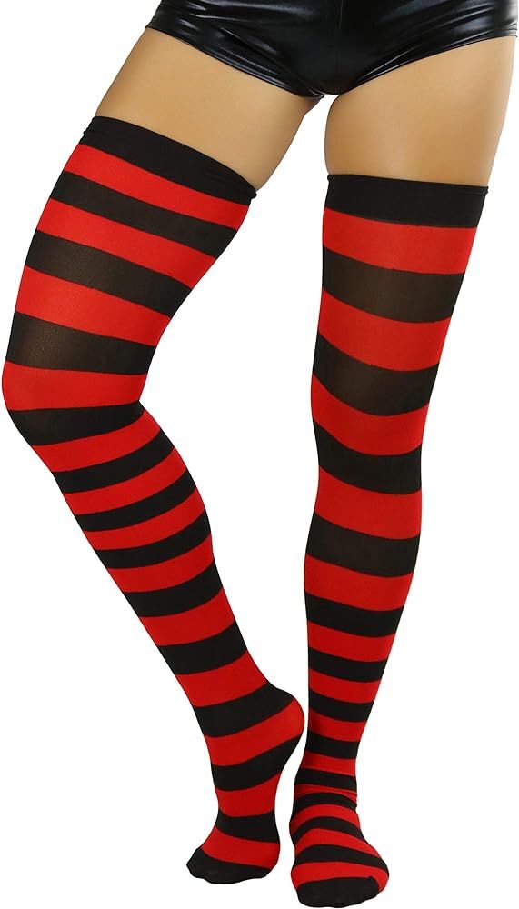 ToBeInStyle Women’s Vibrant Horizontal Wide Striped Thigh High Stockings | Amazon (US)