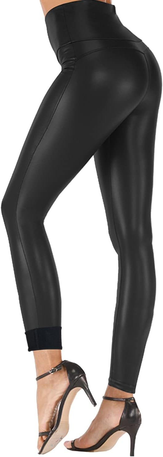 Tulucky Stretchy High Waisted Tights Faux Leather Leggings Pants for Women Regular - Plus Size | Amazon (US)