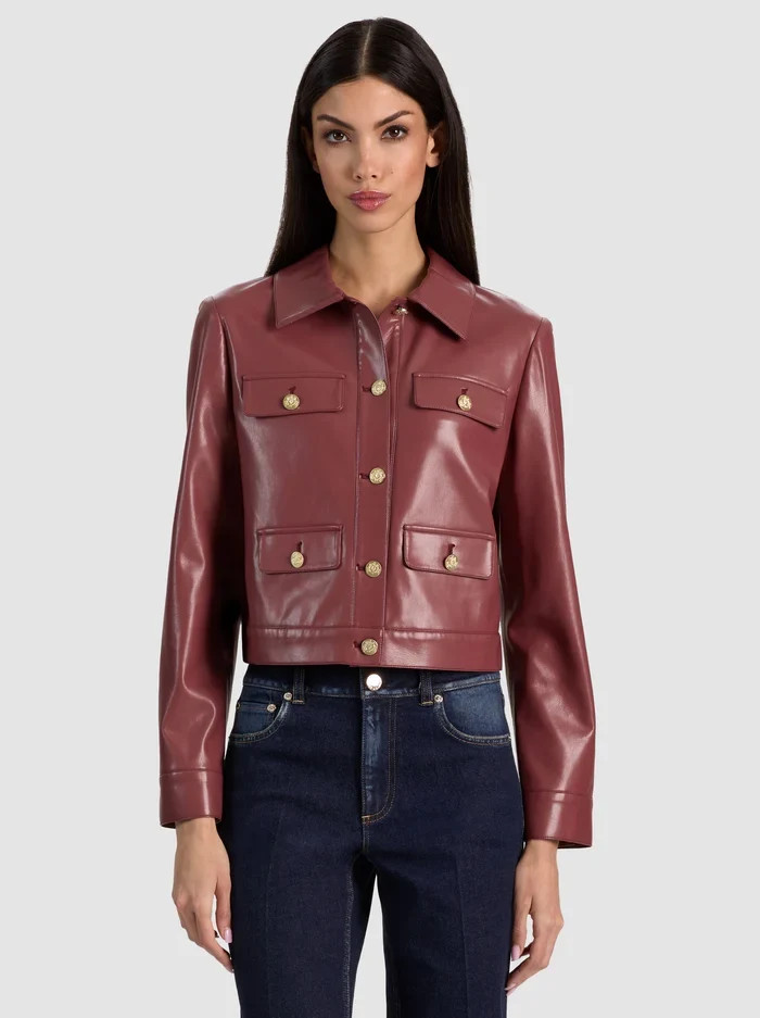 ALEX VEGAN CROPPED JACKET - COGNAC | Alice + Olivia
