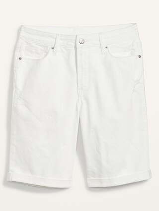 High-Waisted Ripped White Bermuda Jean Shorts for Women -- 9-inch inseam | Old Navy (US)