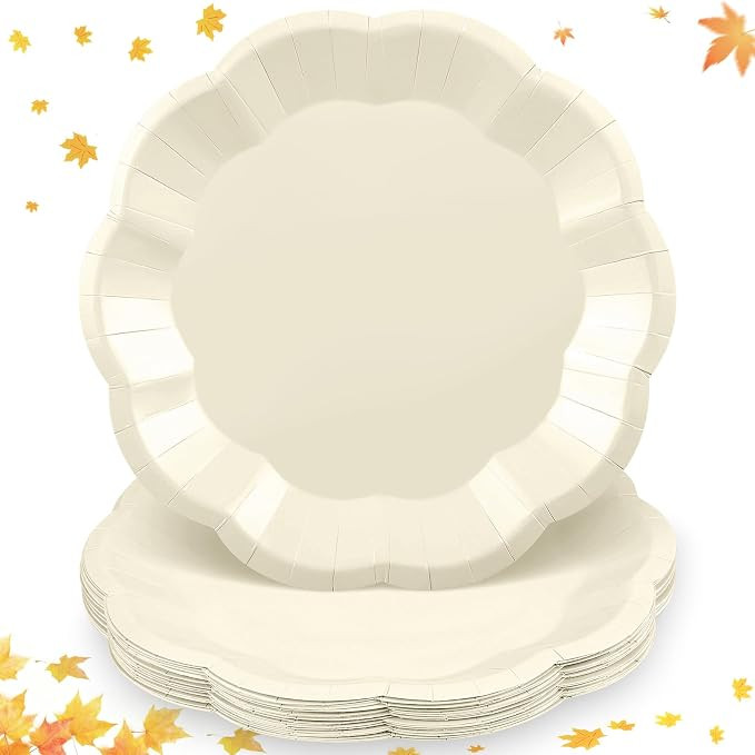 30 Pcs Cream Paper Plates 9 Inch Elegant Beige Fall Party Plates | Amazon (US)