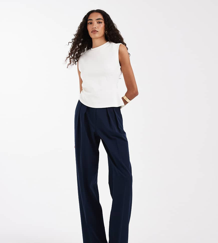 ASOS DESIGN Tall tailored wide leg pants with pleat detail in navy | ASOS (Global)