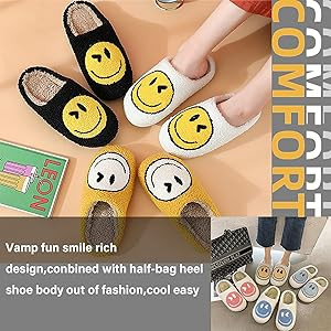 YJJY Smile Face Slippers,Retro Soft Plush Lightweight House Slippers Slip-on Cozy Indoor Outdoor ... | Amazon (US)