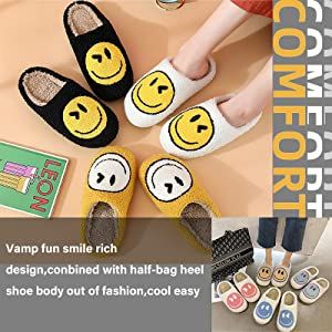 Smiley Face Slippers,Retro Soft Plush Lightweight House Slippers Slip-on Cozy Indoor Outdoor S... | Amazon (US)