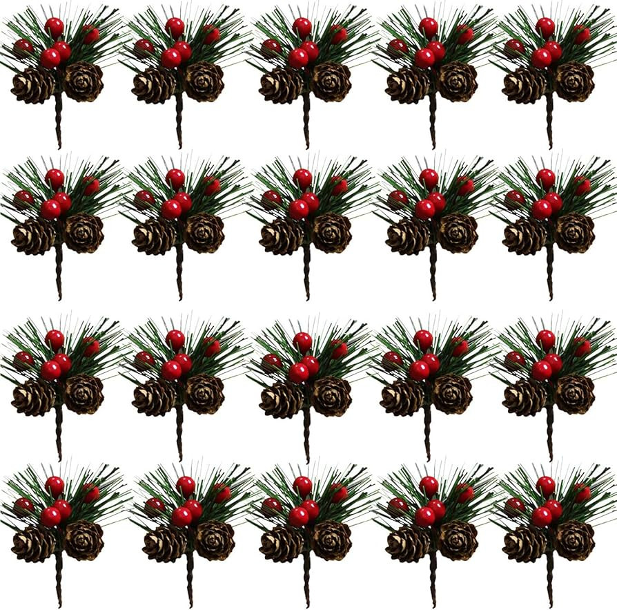 20 púas de pino artificiales de simulación de Navidad, piñas de bayas pequeñas para arreglos ... | Amazon (US)