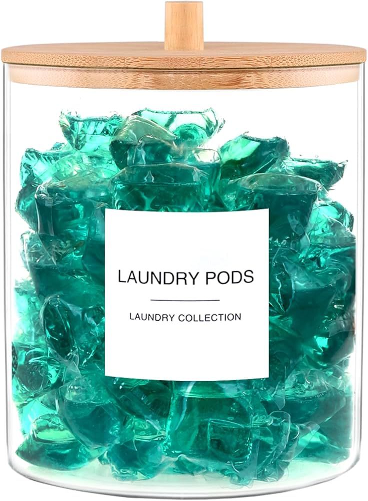 Glass Jars for Laundry Room Organization, Laundry Pods Container with 27 Labels, Detergent Holder... | Amazon (US)