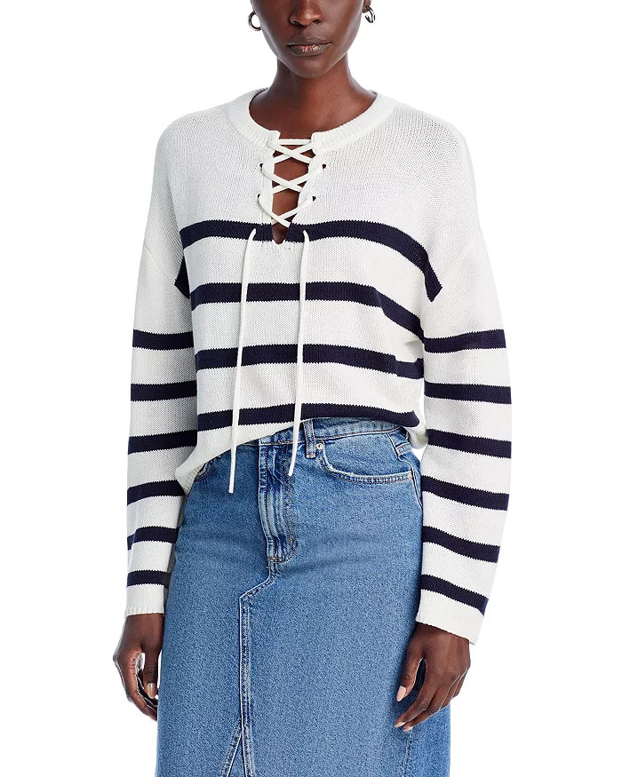 Striped Lace Up Sweater | Bloomingdale's (US)