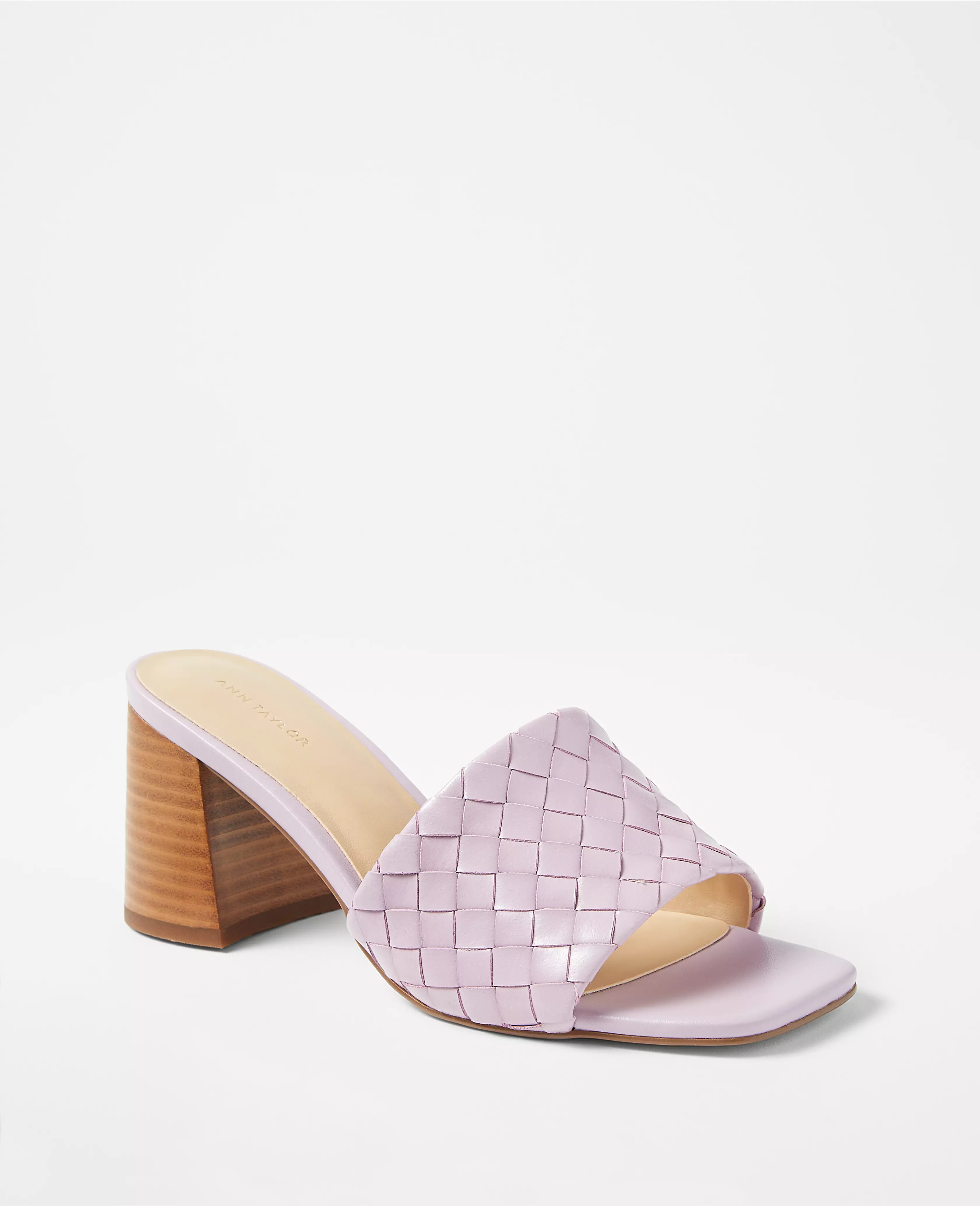 Woven Leather Block Heel Sandals | Ann Taylor (US)