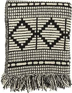 Bloomingville Black & Beige Woven Cotton Blend Blanket with Fringe Throw, One Size fits All, Blac... | Amazon (US)
