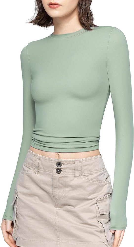 PUMIEY Women's Long Sleeve T Shirts Crew Neck Slim Fit Tops Sexy Basic Tee Smoke Cloud Pro Collec... | Amazon (US)