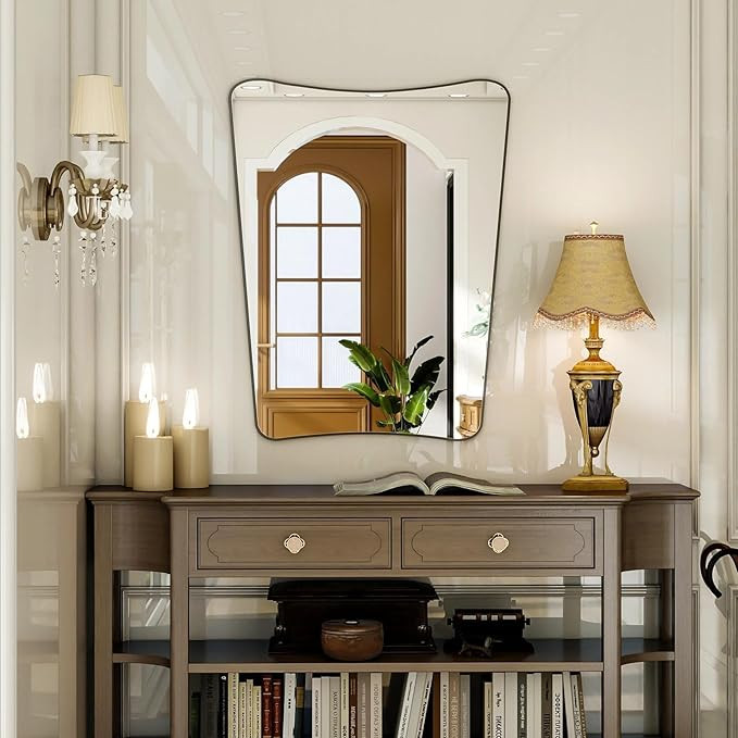 22''x32'' Irregular Wall Mirror, Butterfly-Shaped Irregular Frameless Bathroom Mirror, Curved Art... | Amazon (US)