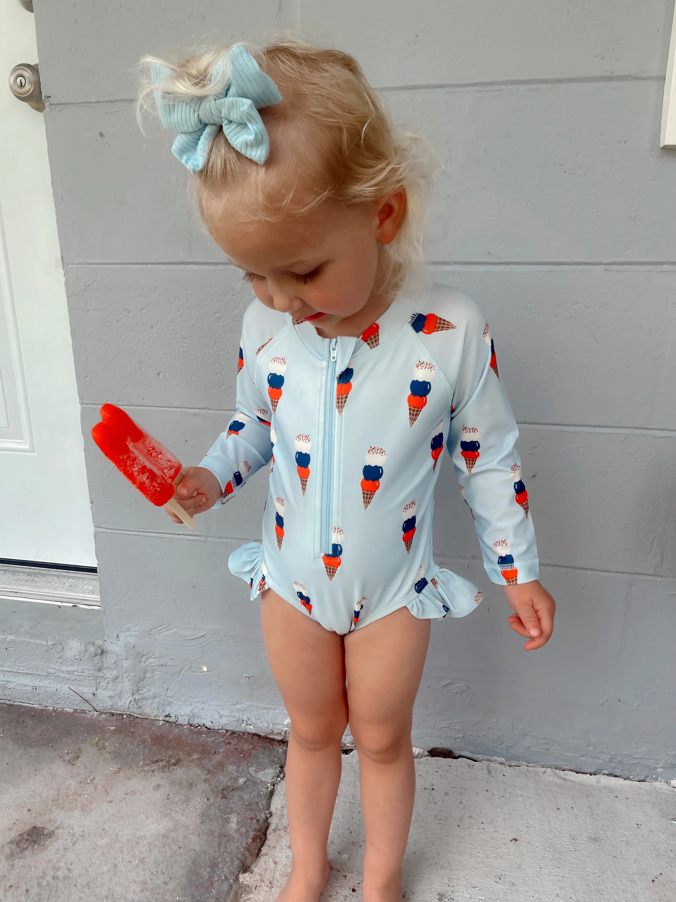 Blue Ice Cream / Skipper Rashguard Swimsuit / UPF 50+ | SpearmintLOVE