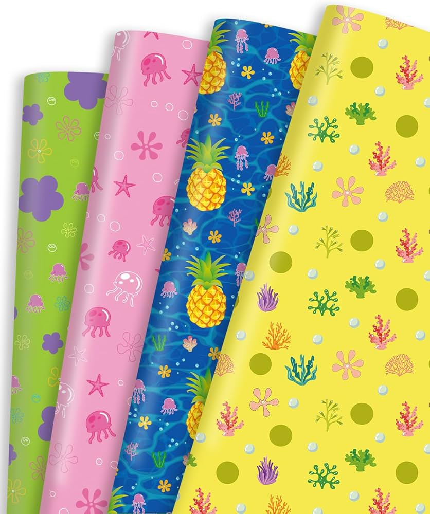 Pineraap Yellow Cartoon Wrapping Paper 12 Sheets Under The Sea Tropical Ocean Theme with Pineappl... | Amazon (US)