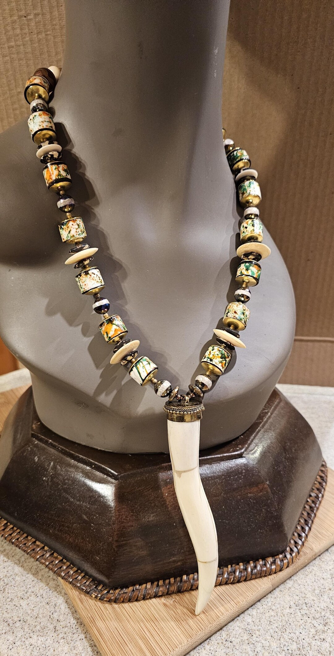 Ethnic Bone Pendant Necklace: Orange, Green, and Earth Tone Beads - Etsy | Etsy (US)