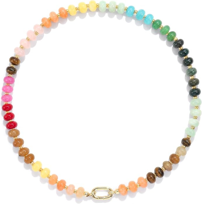 Beaded Gemstone Necklaces for Women Bohemian Colored Choker Natural Stone Bead Summer Beach Handm... | Amazon (US)