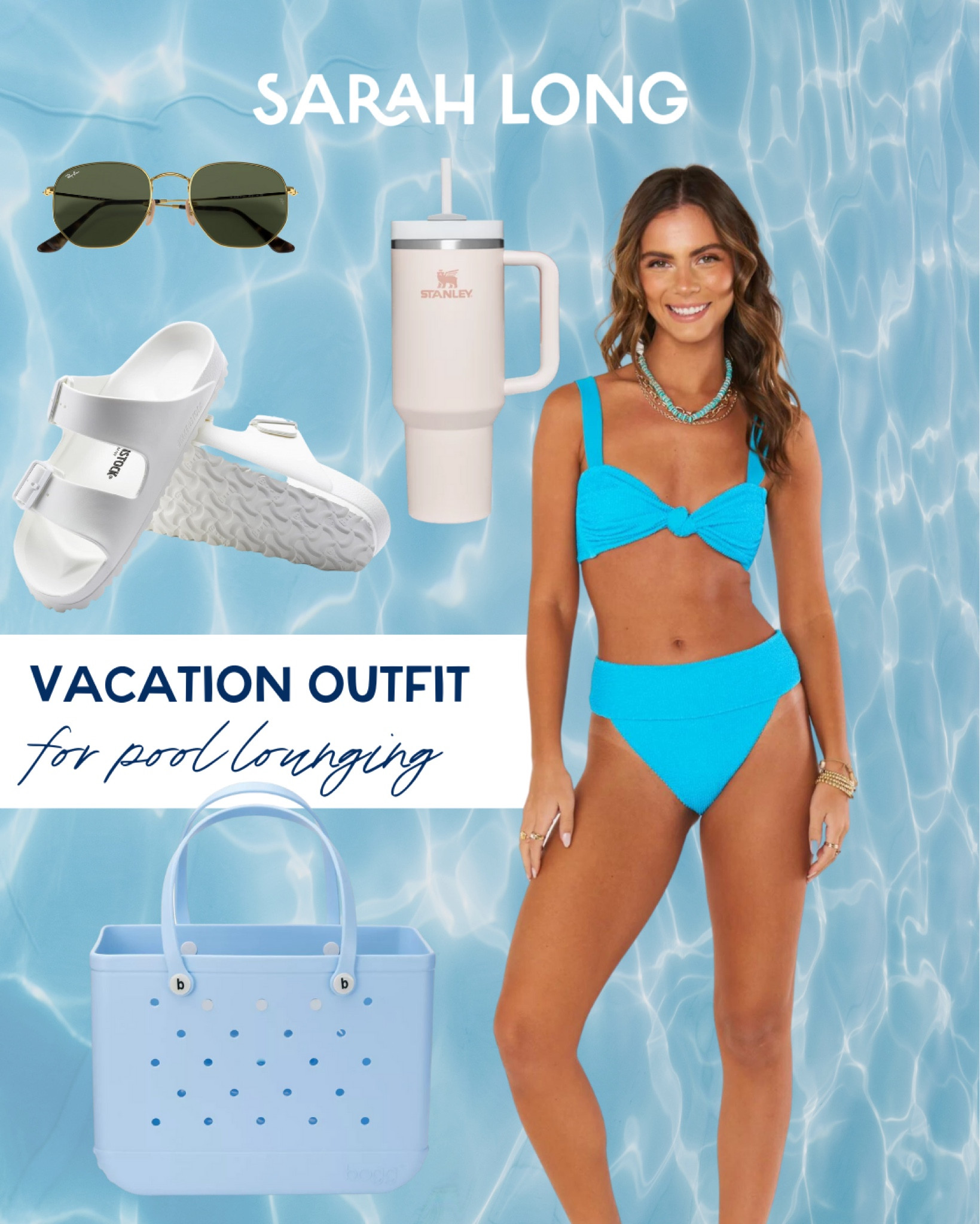 Sitting pretty by the pool 🌊 show me your mumu, blue bikini, ray bans, Stanley cup, bogg bag, Birkenstocks 

#LTKstyletip #LTKswim #LTKSeasonal