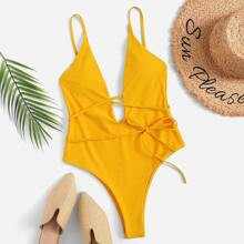 Low Back Plunge One Piece Swimsuit | ROMWE