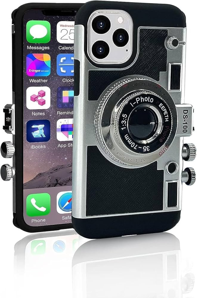 Vintage Camera Cellular Phone Case for iPhone 15 Pro Max, Black, Full-Body Protection with Detach... | Amazon (US)