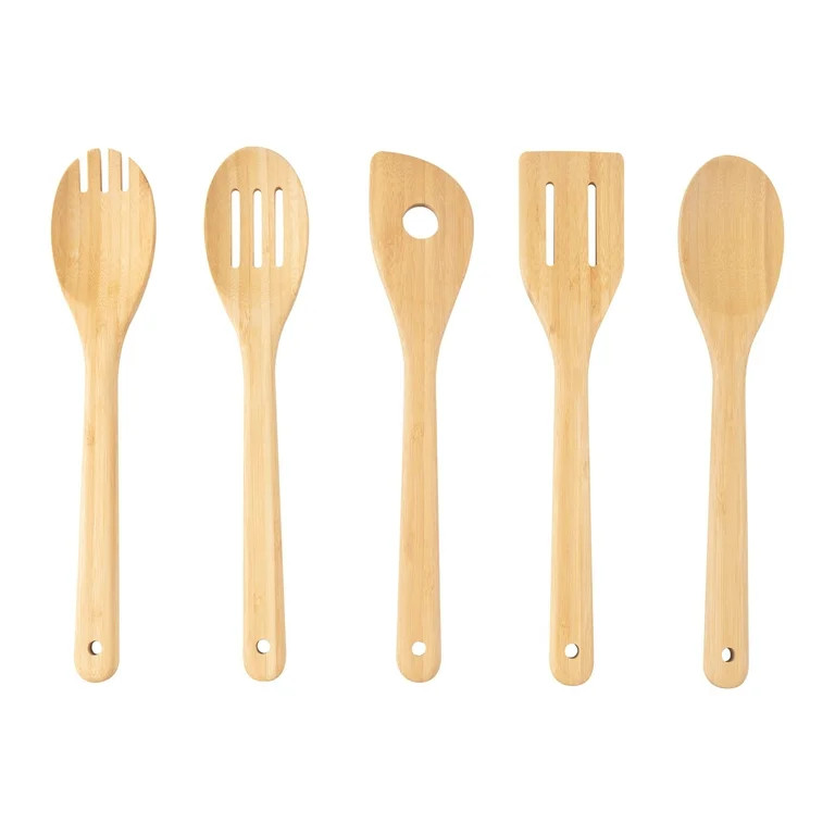 Mainstays 5pk Bamboo Spoons for Cooking, Kitchen Essential Tools Set | Walmart (US)