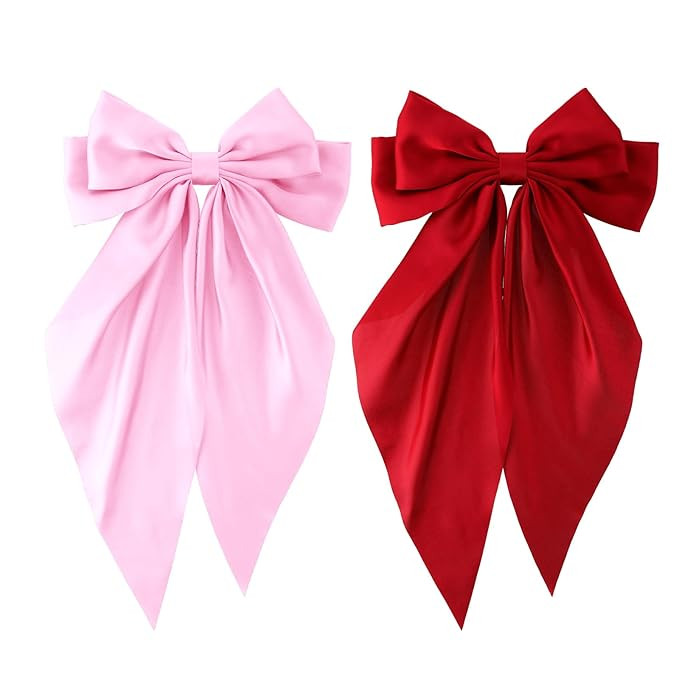 TIESOME Satin Bow Hair Clips For Women, 2 PCS Long Tail Hair Bows Hair Clips Ribbon For Hair Fren... | Amazon (US)