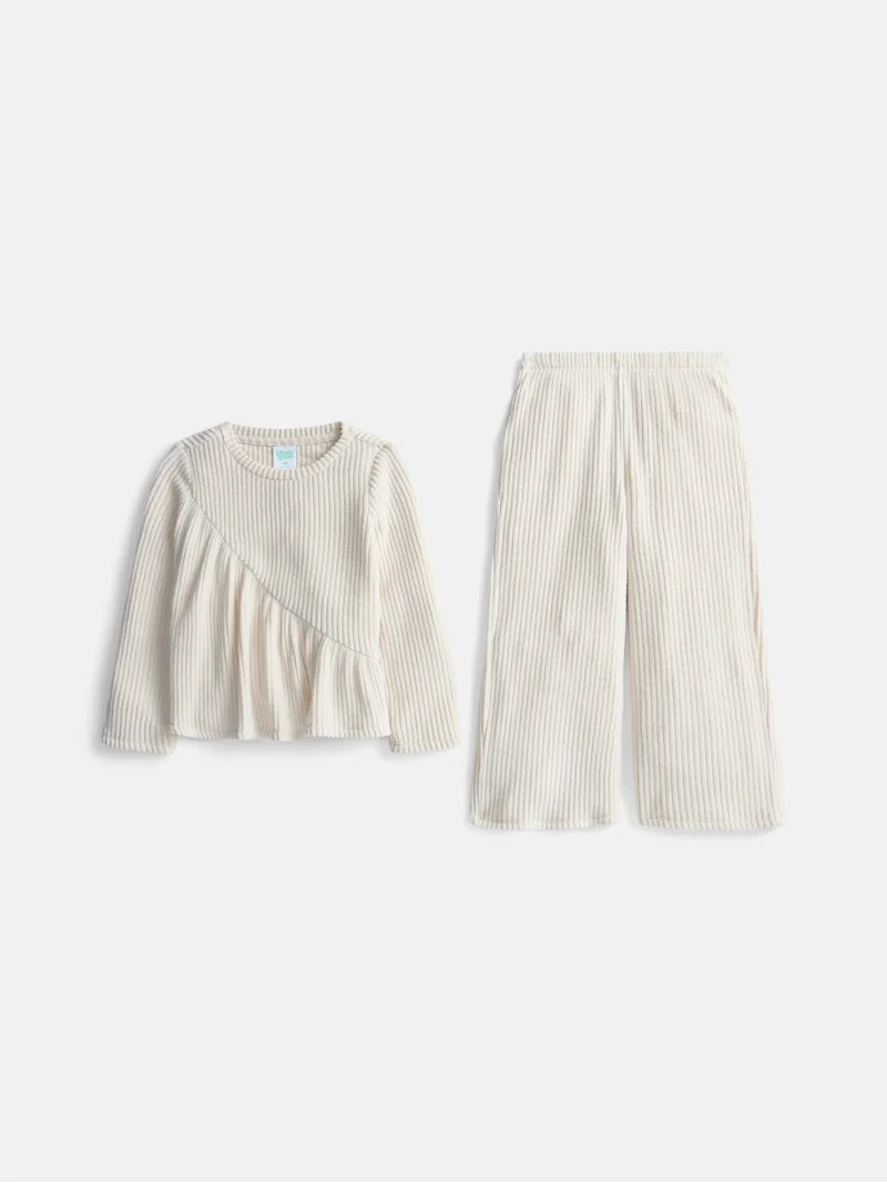 Wonder Nation Toddler Girls' Ribbed Top and Wide Leg Pants Set, 2-Piece, Sizes 12M-5T | Walmart (US)