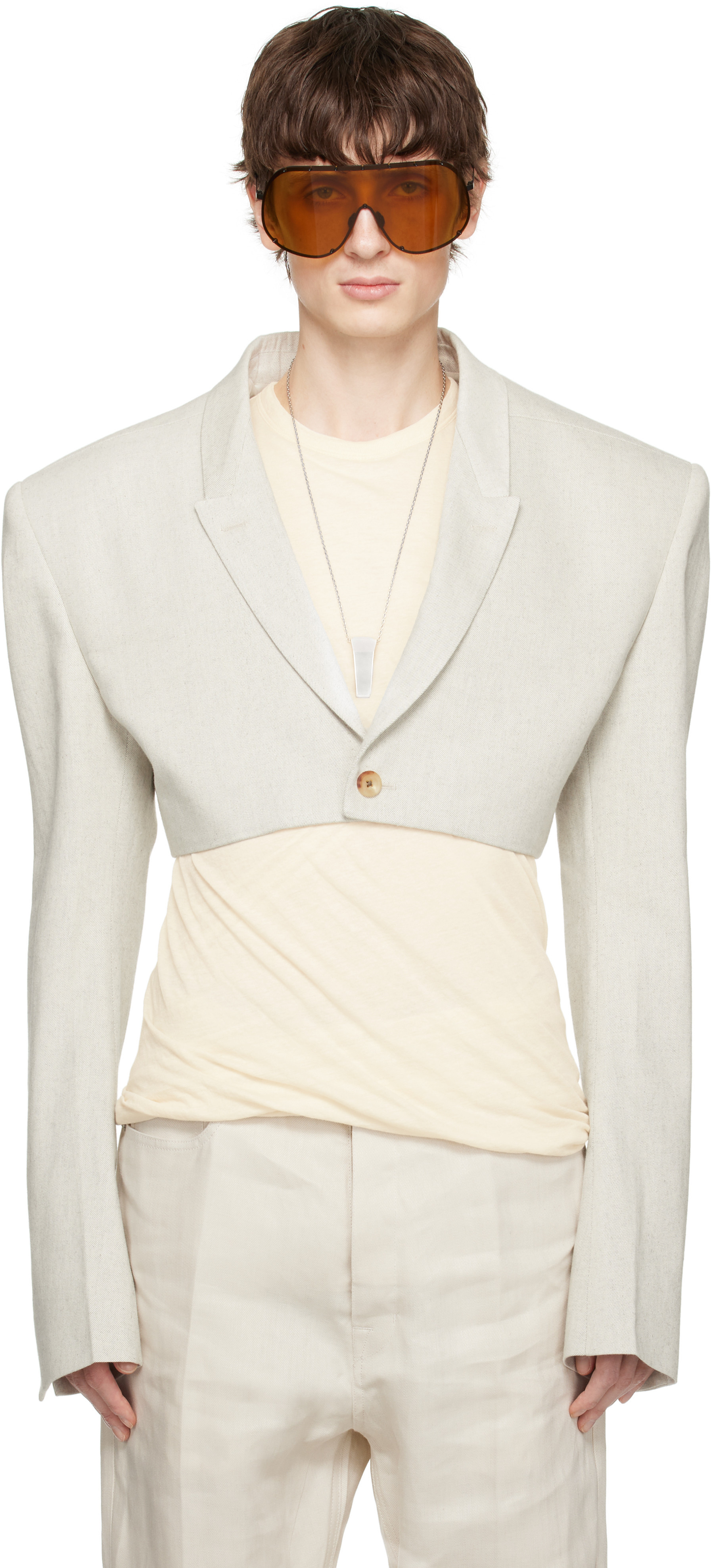 Rick Owens Off-White Hollywood LS Micro Tatlin Denim Blazer | SSENSE