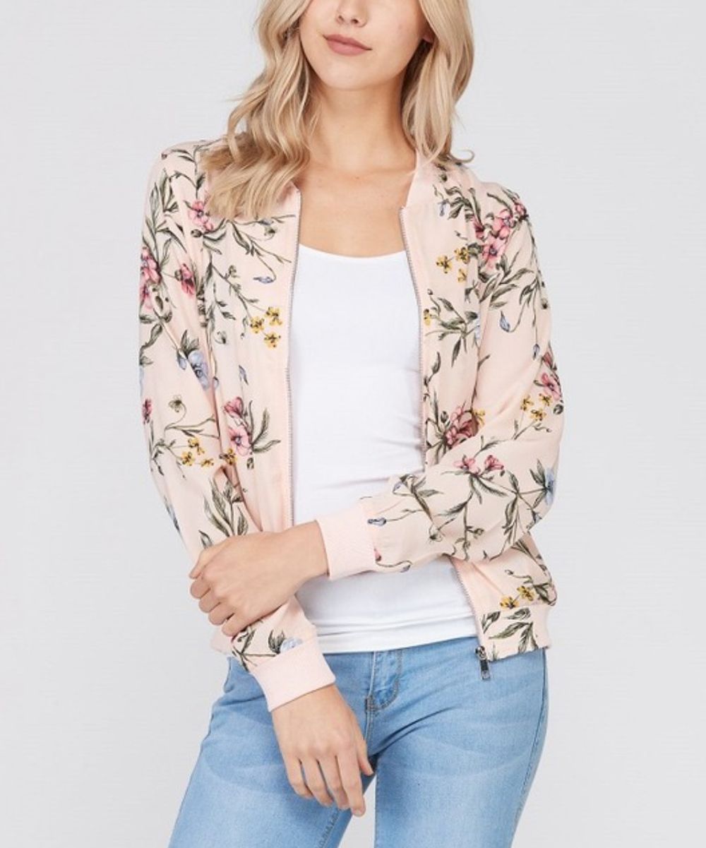 Blush Floral Bomber Jacket - Women | zulily