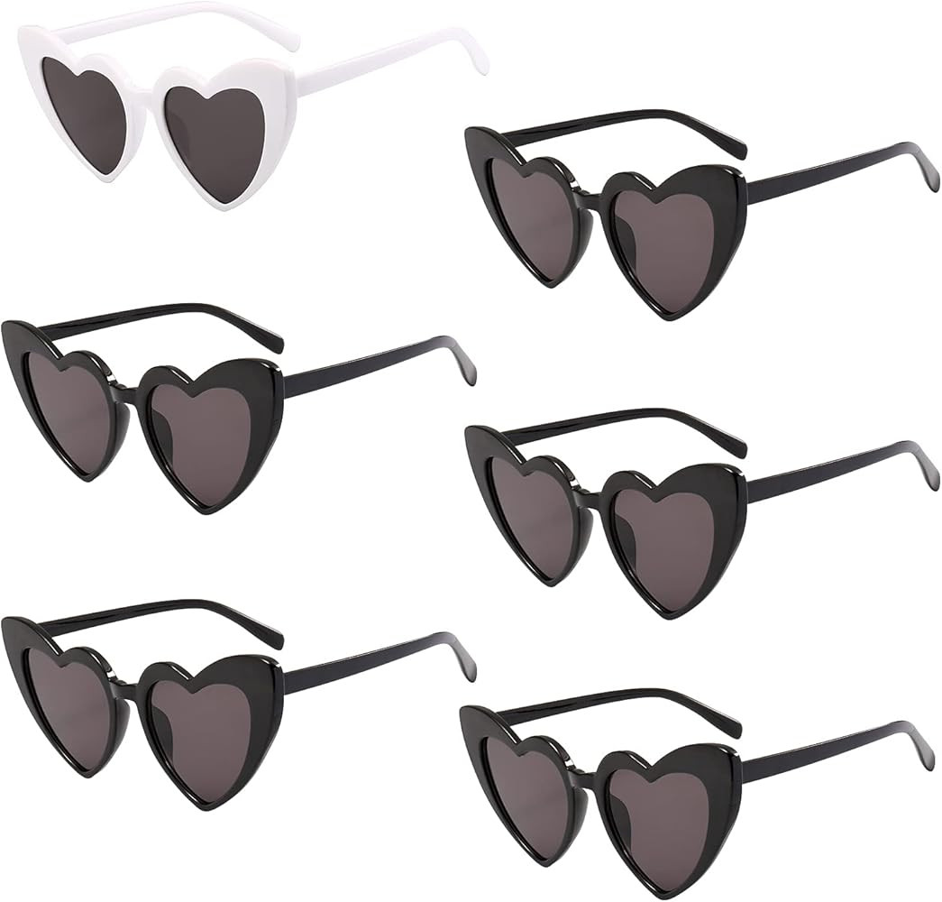 6 Pack Vintage Heart Shaped Cat Eye Sunglasses for Women Girl Bulk Retro Heart Sunglasses for Bri... | Amazon (US)