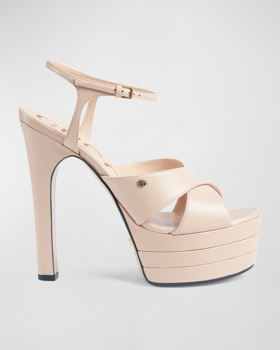 Gucci Calfskin Crisscross Stiletto Platform Sandals | Neiman Marcus