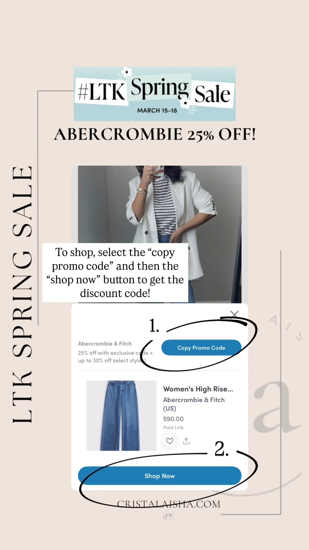 Abercrombie is 25% off and stackable with other sale items on this app! I wear a size 27 regular in all denim. My denim shorts are a 27 regular in curve love. My tops are all a size small! 

 
#ltkspringsale #ltksalealert #ltkfindsunder50

