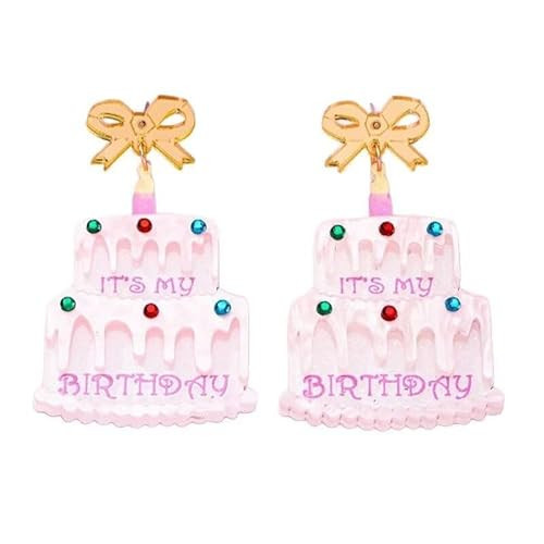 Zhang shine Birthday Earrings Glitter Acrylic Sweet Colorful IT'S MY BIRTHDAY Cake Drop Dangle Earrings Holiday Party Jewelry Gifts for Women-Pink | Amazon (US)
