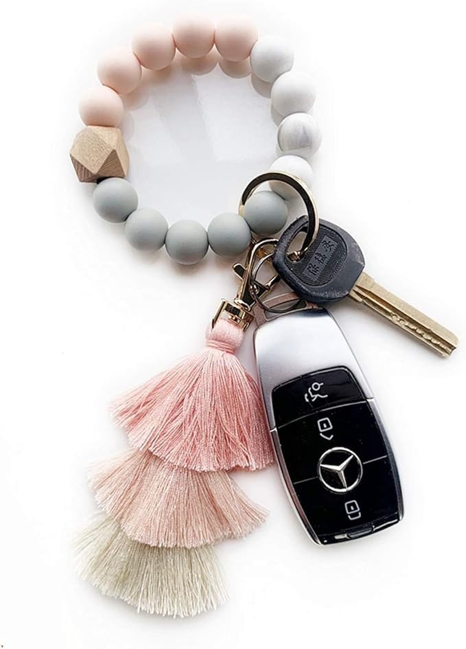 Bisanzoya Beaded Keychain with Tassel, Silicone Key Ring Bracelet, Cute Boho Car Key Chain Wristl... | Amazon (US)