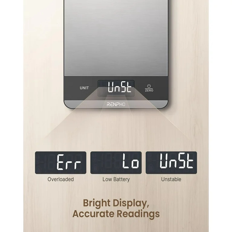 RENPHO Digital Kitchen Food Scale, 7 Units with Tare Function, Stainless Steel, 11lb - Walmart.co... | Walmart (US)