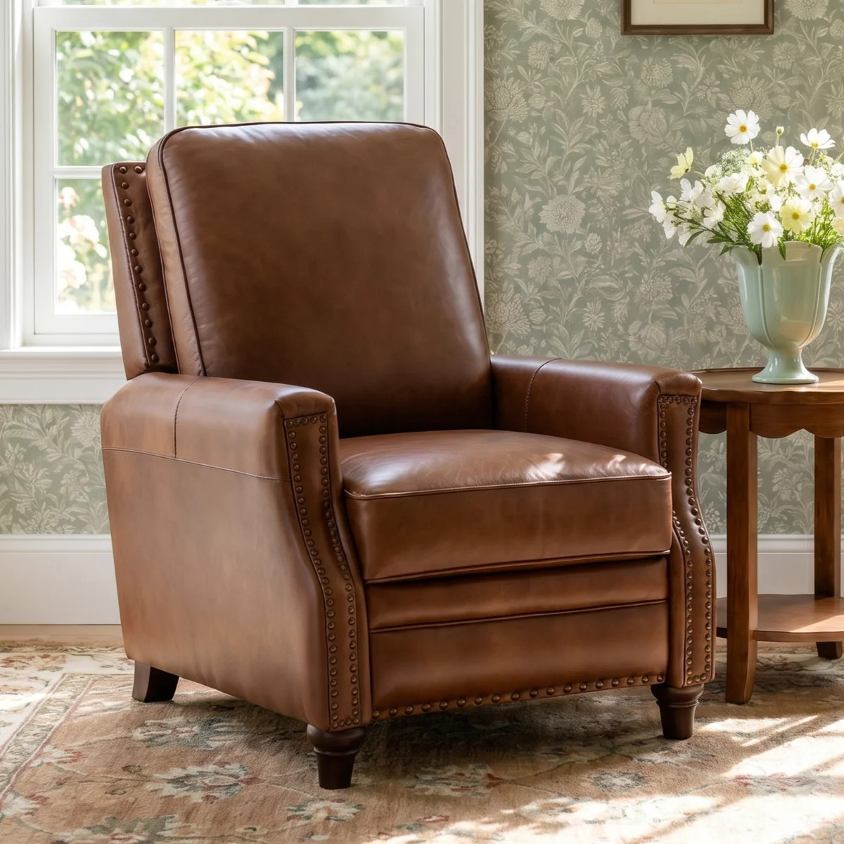 Andrena Genuine Leather Recliner with Nailhead Trim | Wayfair North America