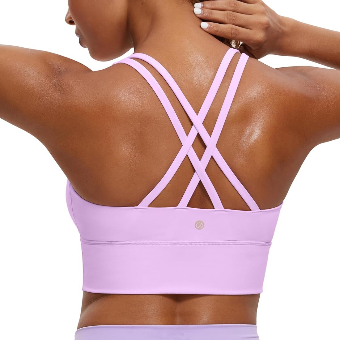Womens Strappy Longline Sports Bra - Medium Impact Criss Cross Yoga Padded Bras Workout ... | Amazon (US)