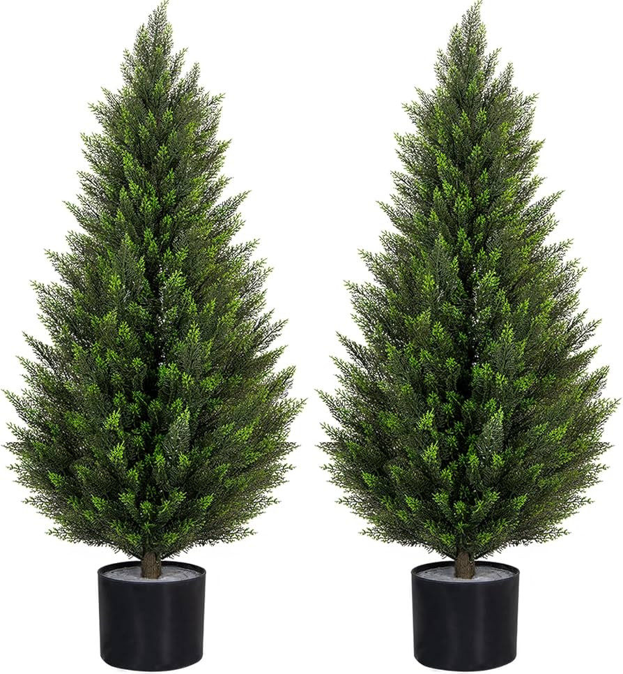 VIVATREES 3FT Artificial Topiary Cedar Trees, UV-Resistant Faux Evergreen Outdoor Plants, Artific... | Amazon (US)