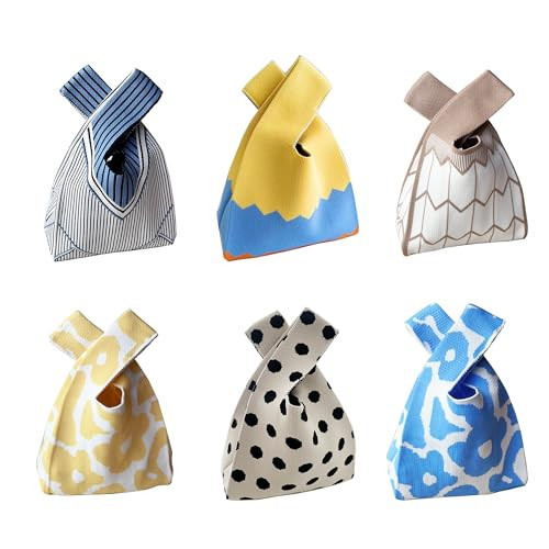 QSYW Knot Bag, Mini Knit Tote Bag, Extra Thickened Japanese Knot Bag, Wristlet Handbag, Aesthetic Crochet - 6Pcs Multicolor2(Very Small) | Amazon (US)