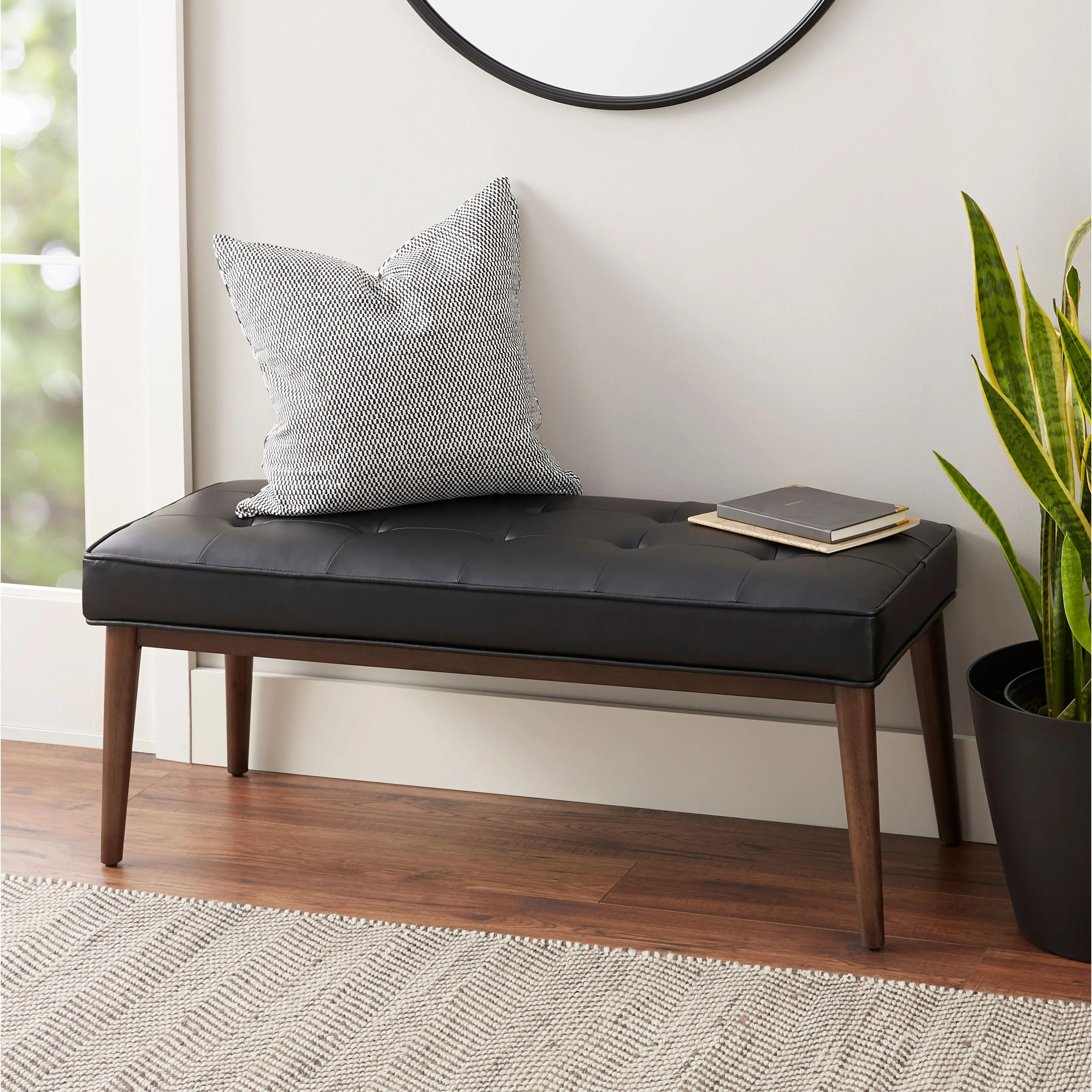 Better Homes & Gardens Colton Upholstered Bench, Black Faux Leather | Walmart (US)
