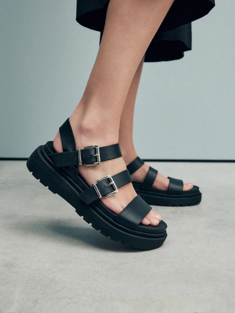 Black Standard/Wide Fit Chunky Buckled Sandals | Next US