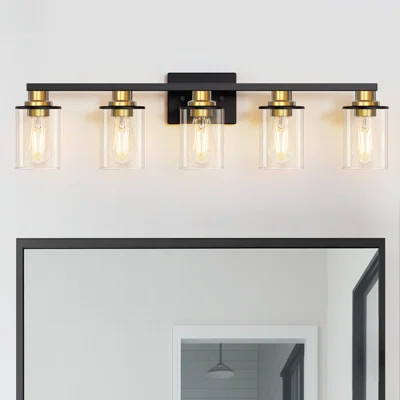 Modern 5-Light Black And Gold Vanity Fixture With Clear Glass Shades | Wayfair Professional