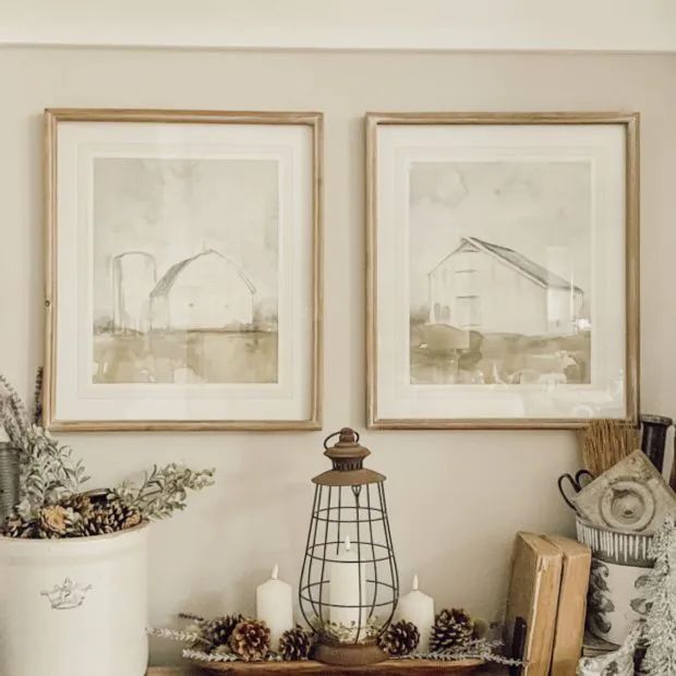 Watercolor Style Framed Barn Print Set of 2 | Antique Farm House
