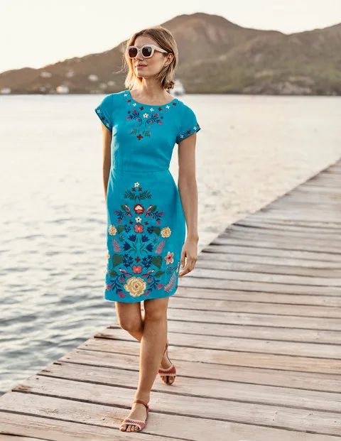 Laura Linen Embroidered Dress | Boden (US)