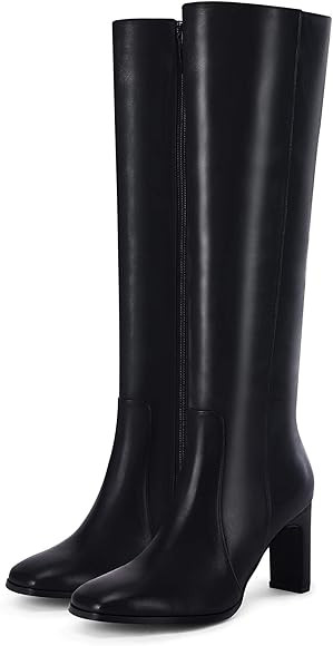 Coutgo Womens Knee High Boots Square Toe Chunky Heel Fashion Comfortable Shoes with Side Zipper | Amazon (US)