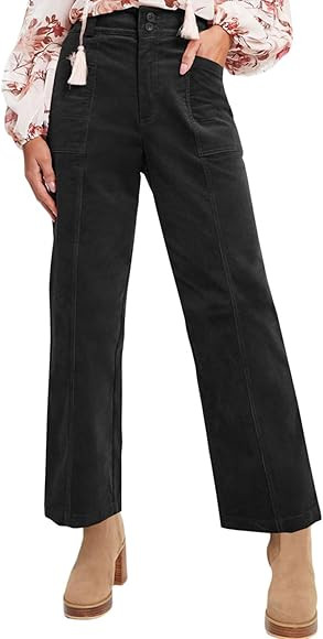 Acelitt Women Casual Fall Straight Leg Elastic Waist Corduroy Pants with Pockets, S-XXL | Amazon (US)