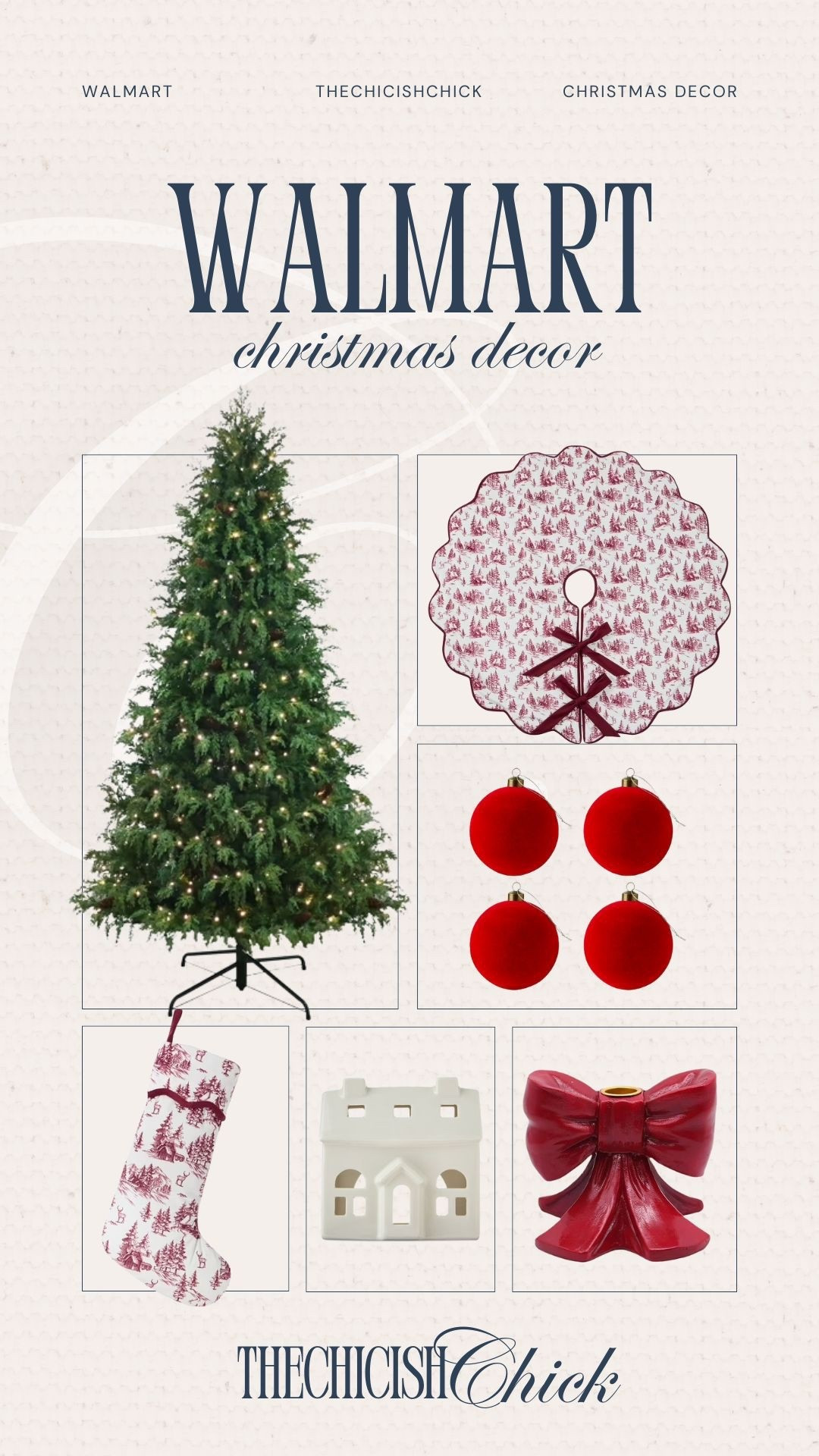 Walmart Christmas decor. This faux tree and vintage print tree skirt are perfect for a classic look. 

#LTKHome #LTKSeasonal #LTKStyleTip