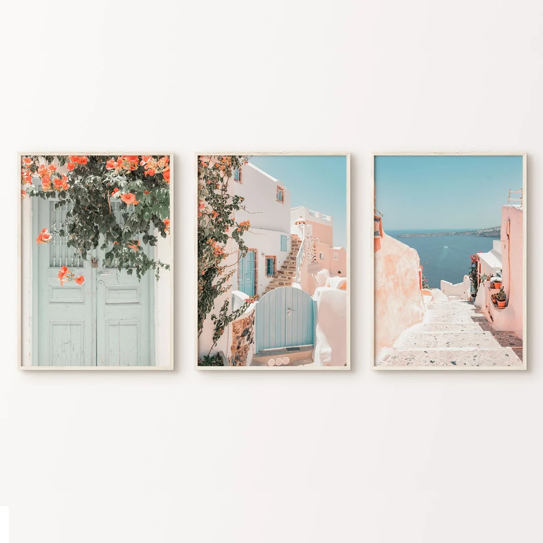 Greece Prints Set of 3 Wall Art Printable Boho Santorini - Etsy | Etsy (US)