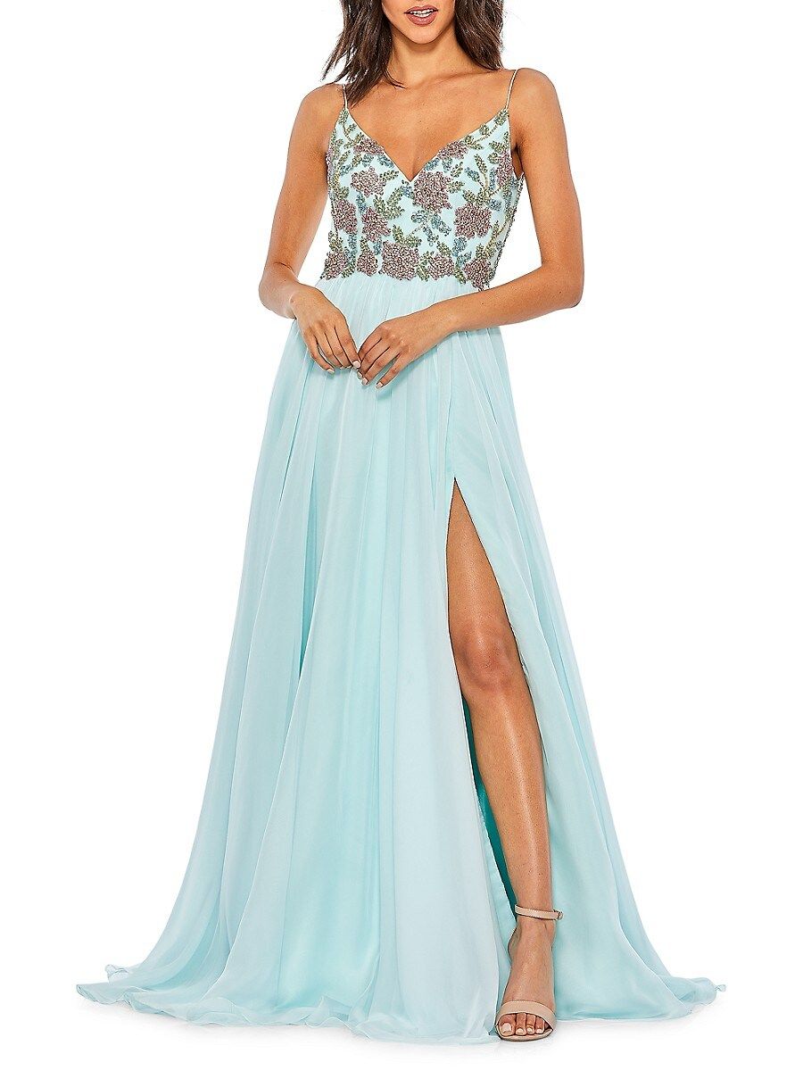 Mac Duggal Women's Embellished Chiffon Gown - Aqua - Size 10 | Saks Fifth Avenue OFF 5TH