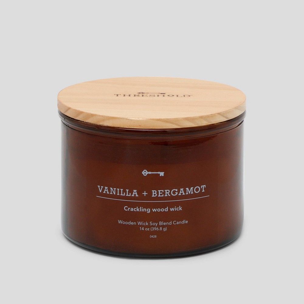 Lidded Glass Jar Crackling Wooden 3-Wick Candle Vanilla and Bergamot - Threshold™ | Target