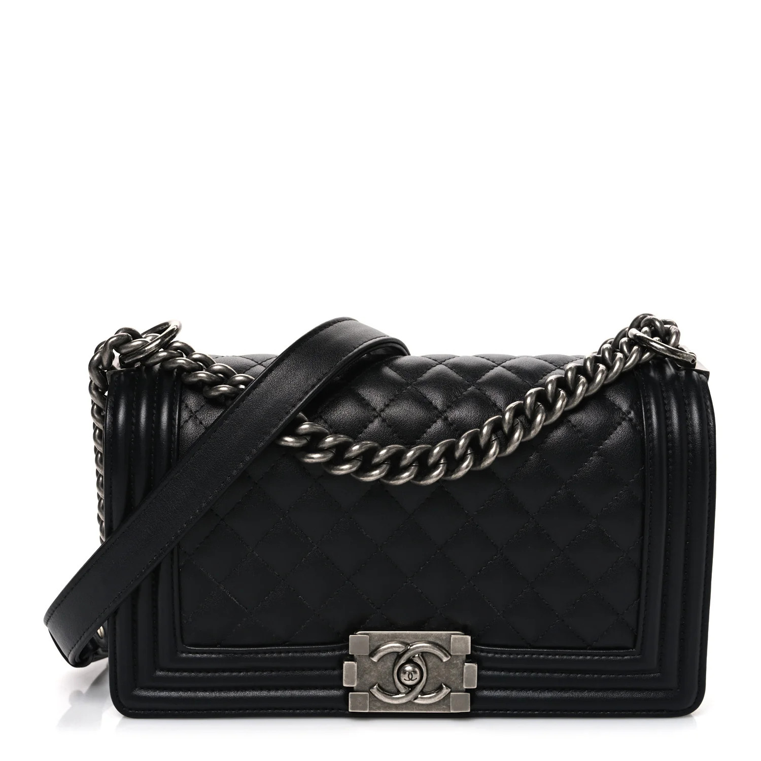 Chanel Lambskin Quilted New Medium Boy Flap Black 1888762 | FASHIONPHILE (US)